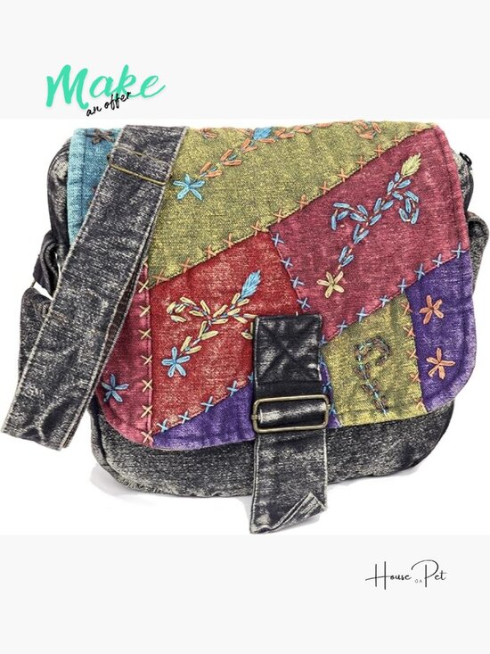 Handmade Cotton Shoulder Bag Multicolor Patchwork Hobo Crossbody